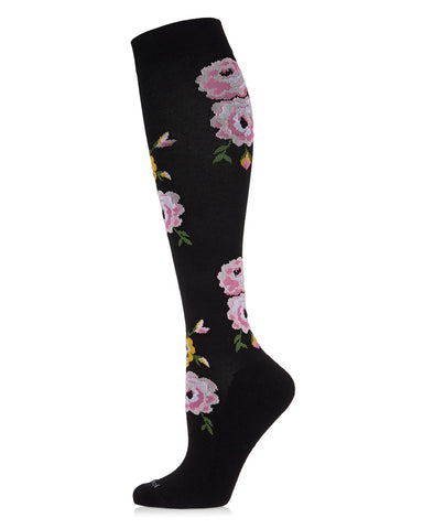 In Bloom, Floral (Black) Compression Socks