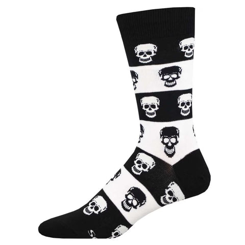 Skulls + Stripes  (Black/White) Crew Socks L/XL