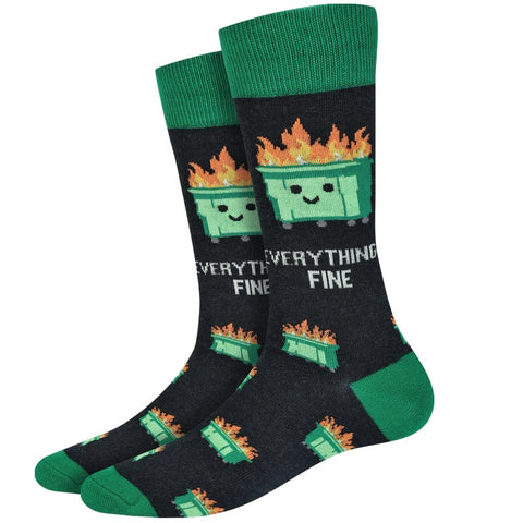 Everything's-Fine Dumpster Fire (Black) Men's Crew Socks