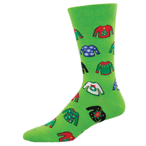 Ugly Holiday Sweater (Green) Men's Crew Socks