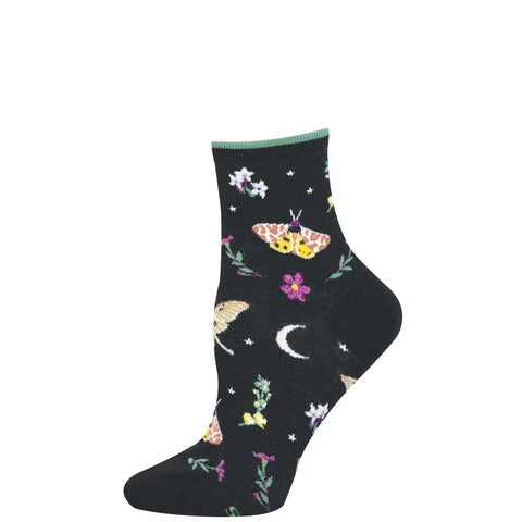 Botanical Moths (Black) Mini Crew Sock S/M