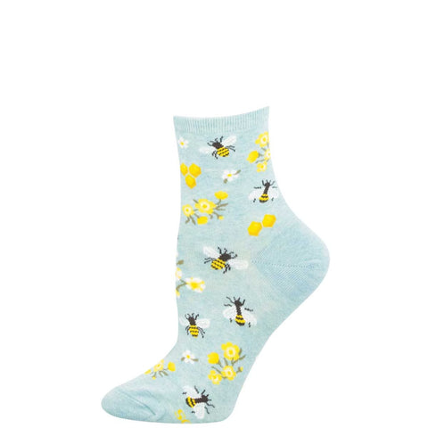 Honey Bee Floral (Blue Heather) Mini Crew Sock S/M