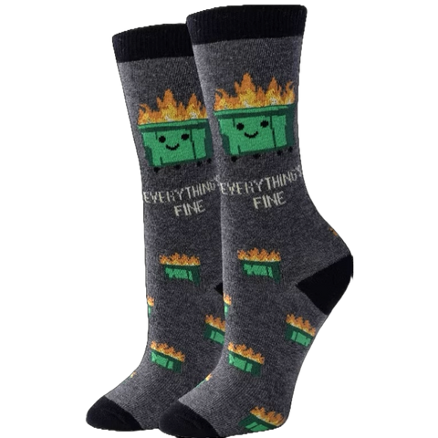 Everything's Fine, Dumpster Fire (Grey) Women's Crew Socks