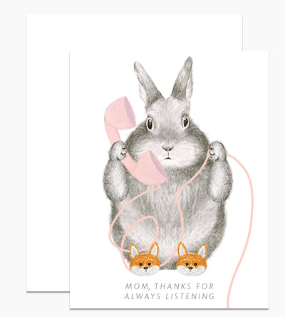 Bunny In Fox Slippers, Thanks Mom Greeting Card