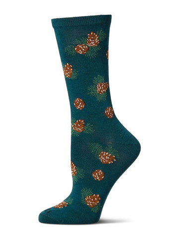 Maine Pinecones (Dark Spruce) Bamboo Crew Socks S/M