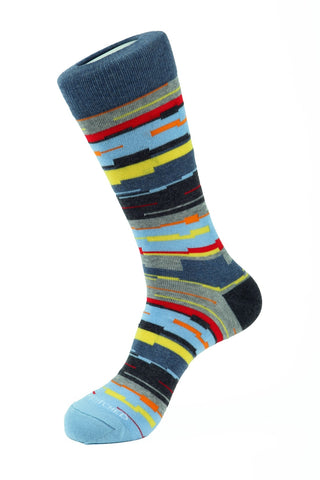 Glitch Stripe (Grey/Yellow/Blue) Crew Socks L/XL