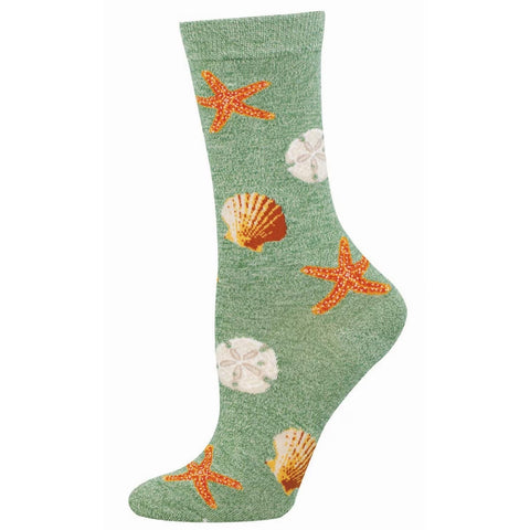 Seas The Day (Mint Heather) Bamboo Crew Socks S/M