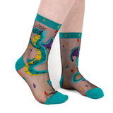 Stop Dragon My Heart Around Sheer Crew Socks S/M
