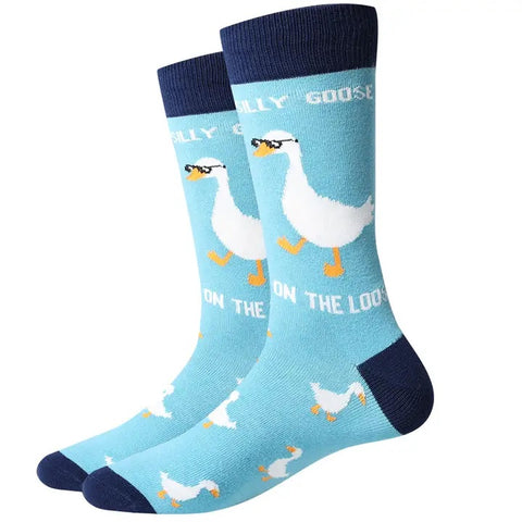 Silly Goose, On The Loose (Light Blue) Crew Socks L/XL