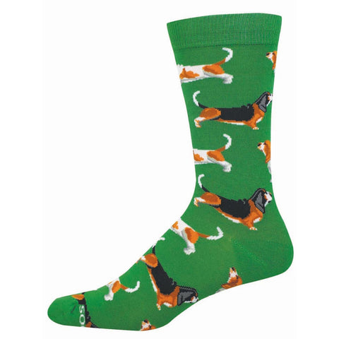 Basset Hounds (Green) Bamboo Crew Socks L/XL