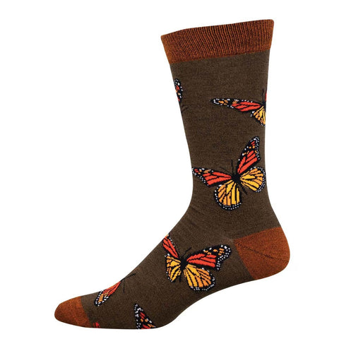 Monarchy, Butterflies (Brown Heather) Bamboo Crew Socks L/XL