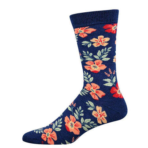 Wild Flowers (Navy Heather) Bamboo Crew Socks L/XL