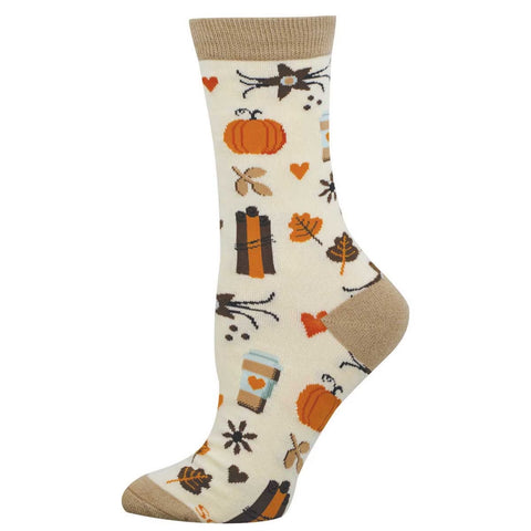 Falling For Pumpkin Spice (Ivory) Bamboo Crew Socks S/M
