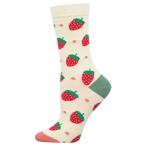 Stawberry Delight (Ivory) Bamboo Crew Socks S/M