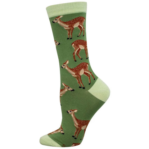Fawning Over You (Green) Bamboo Crew Socks S/M