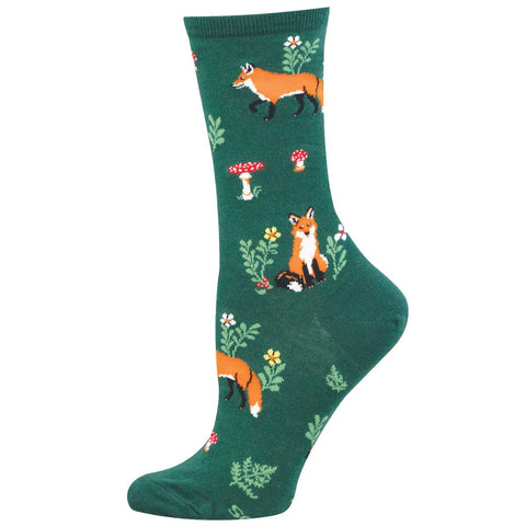 Foxy Fellow (Green) Crew Socks S/M