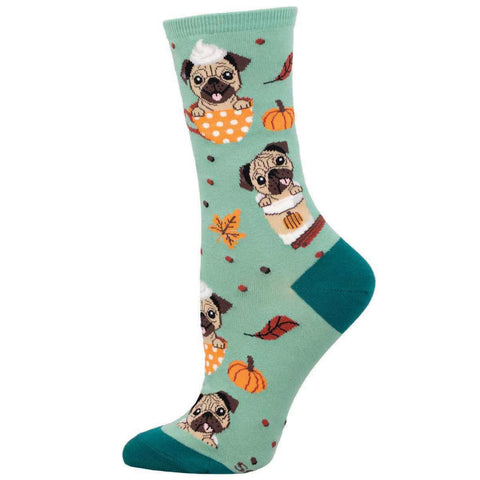 Pugkin Spice Latte (Mint) Crew Socks S/M