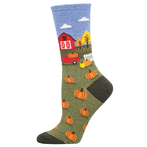 Pumpkin Patch (Green Heather) Crew Socks S/M