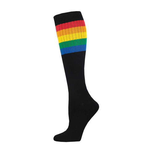 Athletic High Roller Stripe (Black/Rainbow) Unisex Knee Highs S/MD