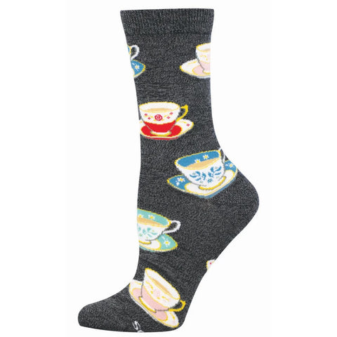 Spot Of Tea, Please (Charcoal Heather) Bamboo Crew Socks S/M