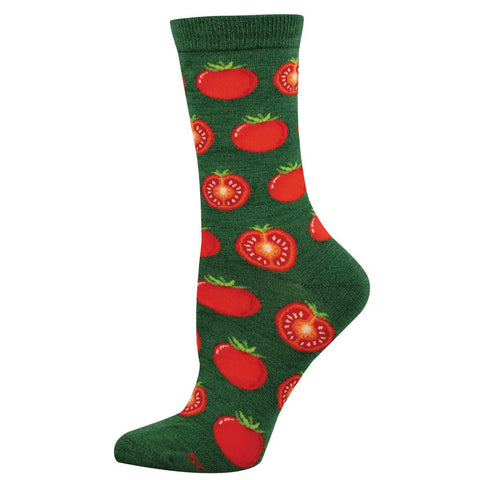 Tantalizing Tomatoes (Green) Bamboo Crew Sock S/M