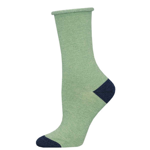 Roll Top Contrast Heel/Toe (Mint Green Heather) Bamboo Women's Crew Socks