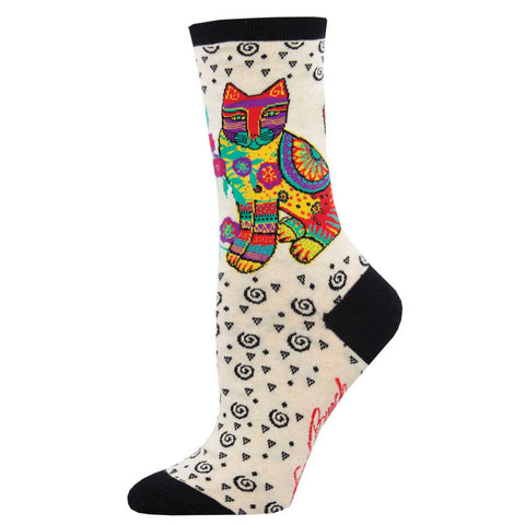 Maya Cat, Laurel Burch (Ivory) Women’s Crew Socks