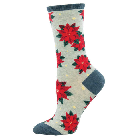 Pretty Poinsettias (Mint Heather) Women's Crew Socks