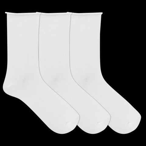 Roll Top, Non-Binding 3 Pack (White) Women's Crew Socks