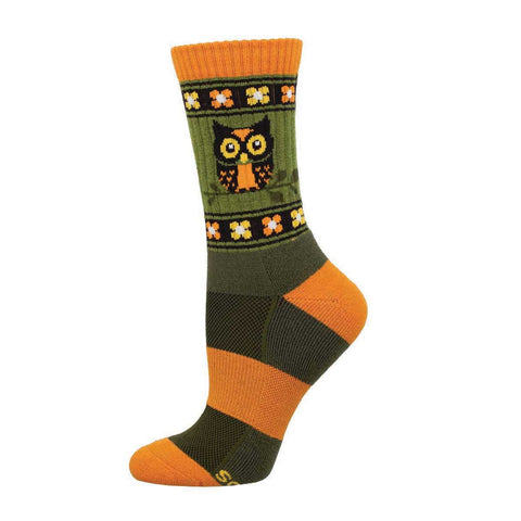 Owl Alert (Green) Merino Wool Unisex Crew Sock S/M