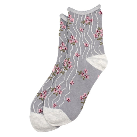 Ruffle Flower (Grey) Women's Crew Sock