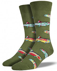 Rainbow Trout (Green) Men's Crew Socks