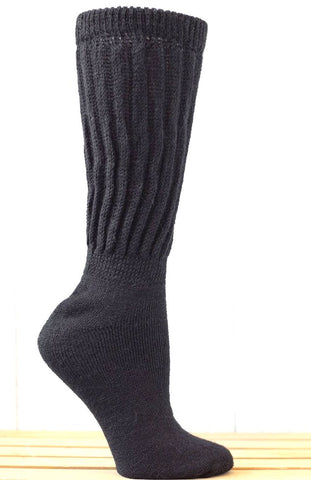 Solid Rib (Black) Alpaca Comfort Cuff Crew Socks