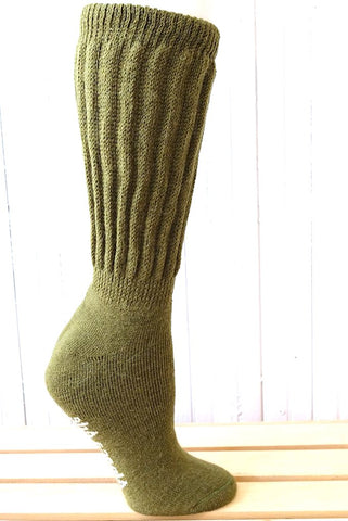 Solid Rib (Olive-Large) Alpaca Comfort Cuff Crew Socks
