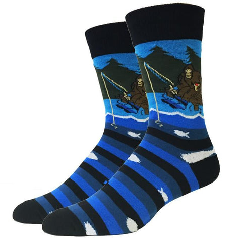 Fishing Bigfoot King Size Men's Crew Socks