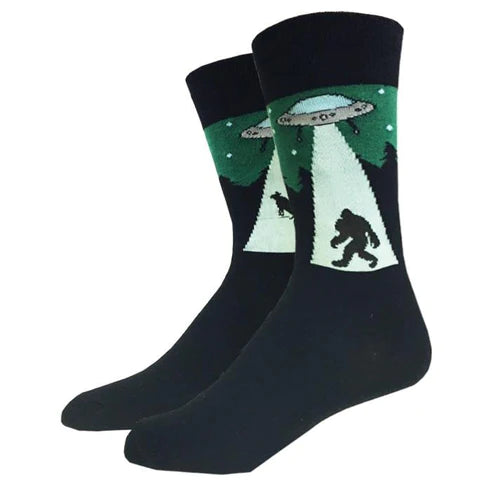 Alien Abduction Bigfoot King Size Men's Crew Socks