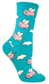 When Pigs Fly (Sky Blue) Women's Crew Socks