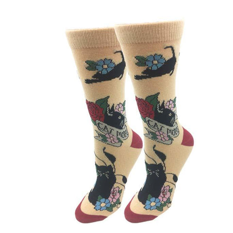 Cat Mom (Tan) Women's Crew Socks