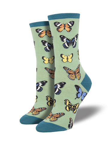 Majestic Butterflies (Green) Women's Crew Sock