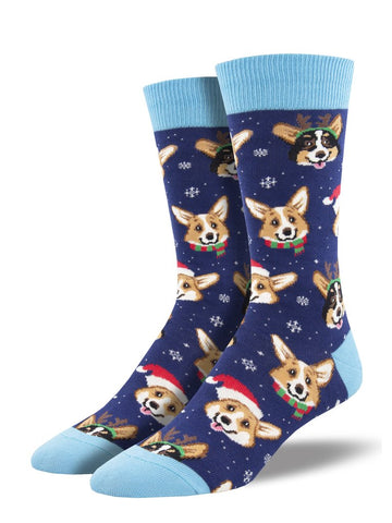 Happy Pawlidays (Navy Blue) Men's Crew Socks