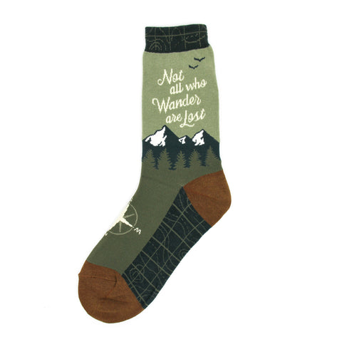 Not All Who Wander are Lost (Green) Women's Crew Socks