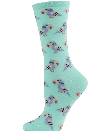 Feed The Pigeons (Seafoam) Women's Bamboo Crew Socks