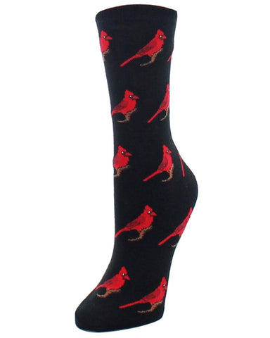 Red Cardinal (Black) Women's Bamboo Crew Socks