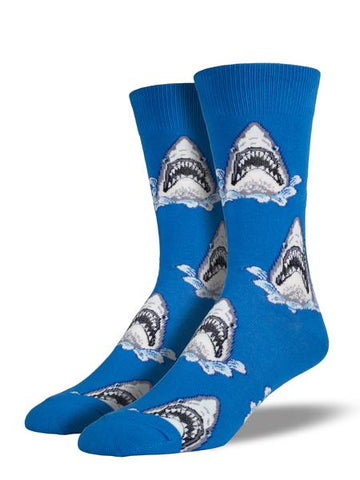 Shark Attack (Blue) Men's Crew Socks