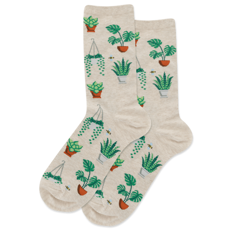Potted Plants (Natural) Women's Crew Socks