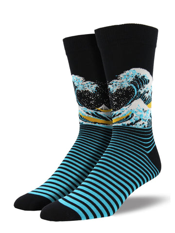 The Wave (Black) Bamboo Men's Crew Socks