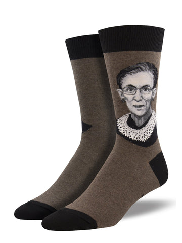 RBG, Ruth Bader Ginsburg Portrait (Brown Heather)  Men's Crew socks