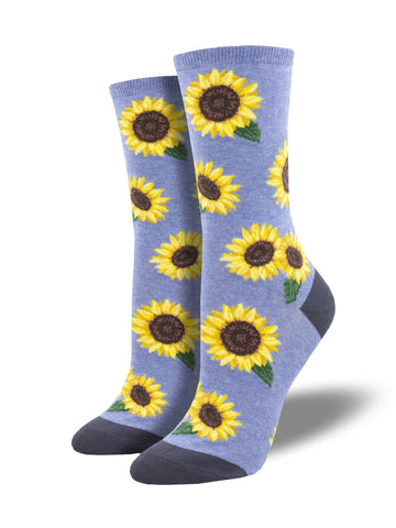 More Blooming Socks! Sunflowers (Blue Heather) Women’s Crew Socks