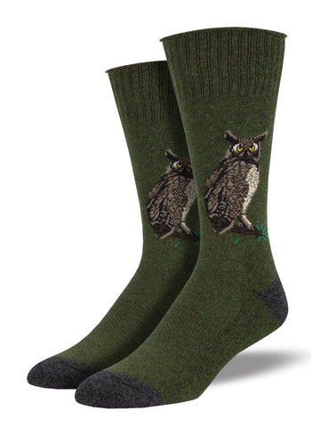 Outlands Made In The USA, Wise Guy Owl  (Green) L/XL Boot Sock
