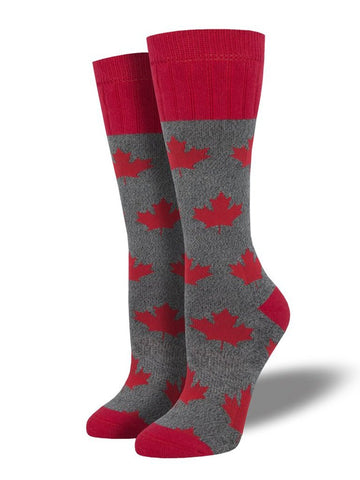 Canadian Maple, Eh? (Charcoal) Women's Boot Sock